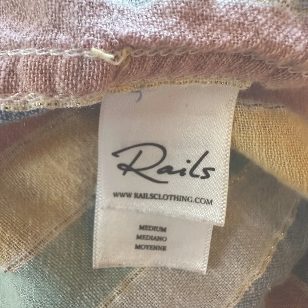 Rails “Charli” multi pastel striped long sleeve blouse rayon linen Size M - Picture 7 of 8